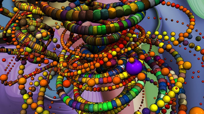 Abstract fractal art with colorful beaded chains
