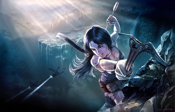 Lara Croft from Tomb Raider with bow and ice axe