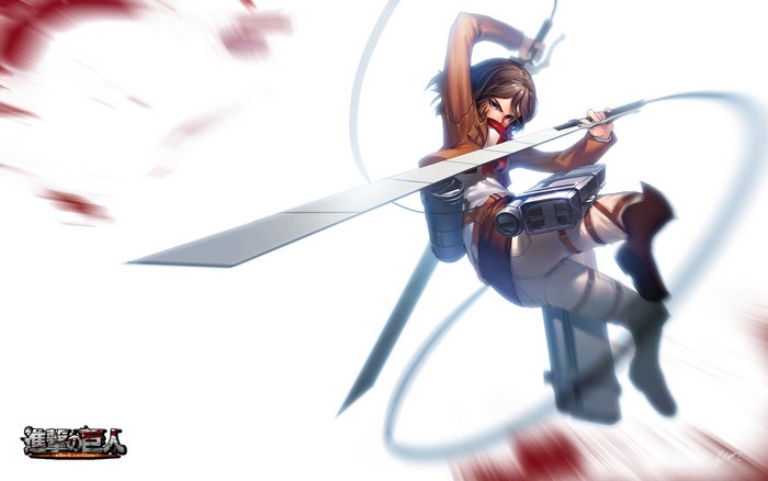 Mikasa Ackerman from Attack on Titan with swords