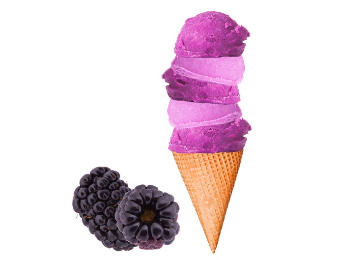 Blackberry ice cream cone with blackberries