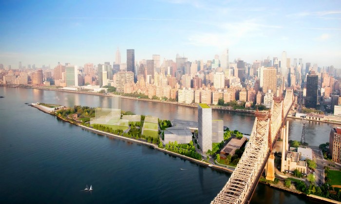 Roosevelt Island and New York City Skyline over River