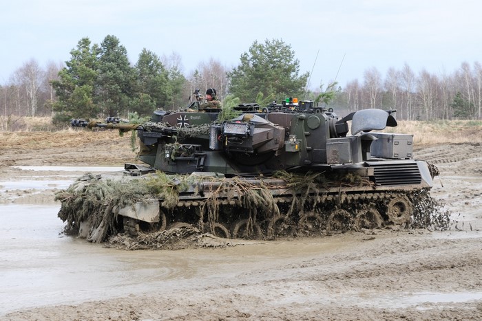 German Gepard self-propelled anti-aircraft tank in mud