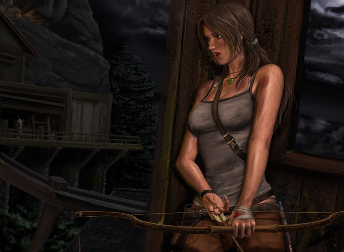 Lara Croft from Tomb Raider with a bow