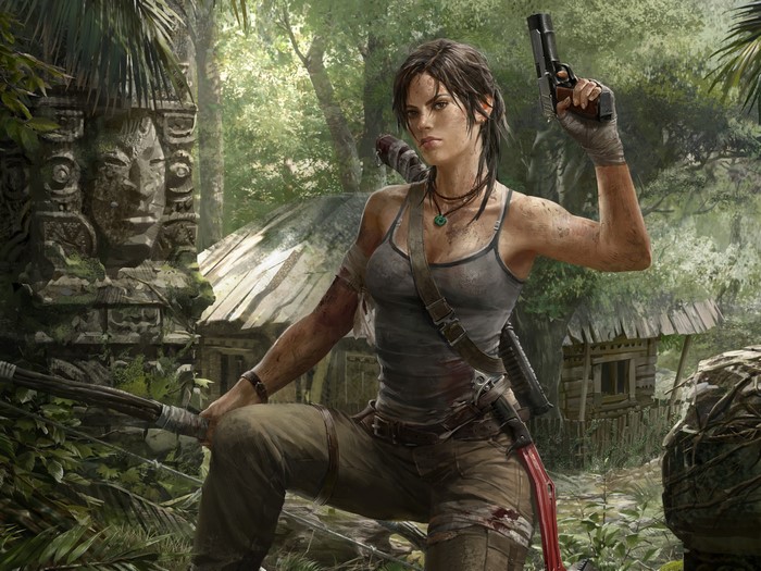 Lara Croft from Tomb Raider holding a pistol