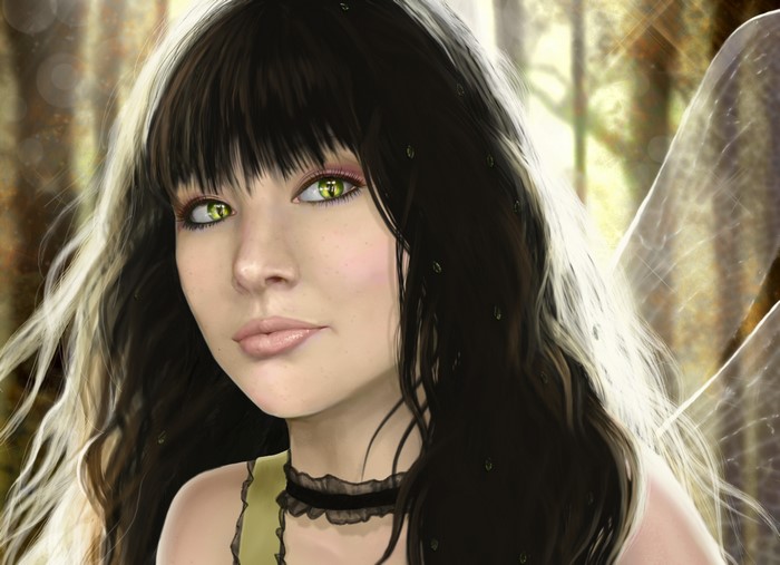 Brunette fairy girl with green eyes