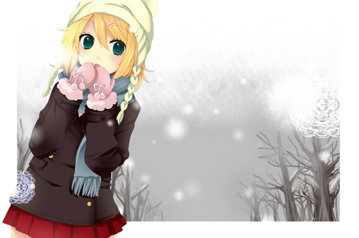 Kagamine Rin from Vocaloid in winter attire