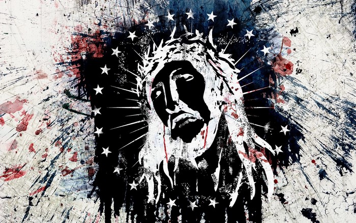 Jesus Christ with crown of thorns and stars
