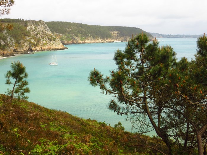 Sailboat in a bay near Crozon, France