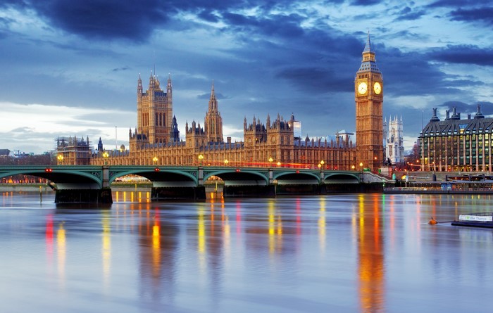 Big Ben and Houses of Parliament over River Thames, London
