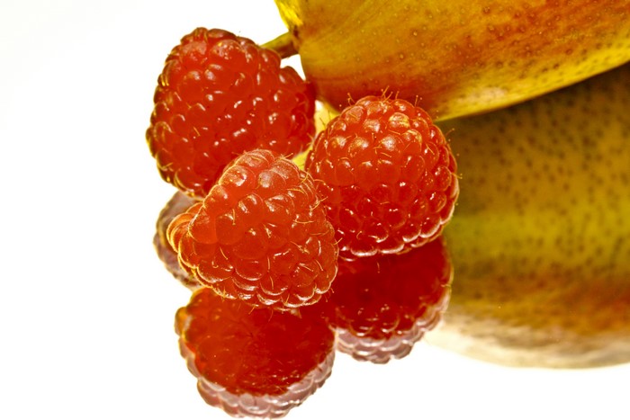 4K Close-up of Raspberries and Pear