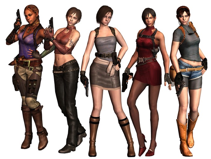 Five women from Resident Evil with pistols