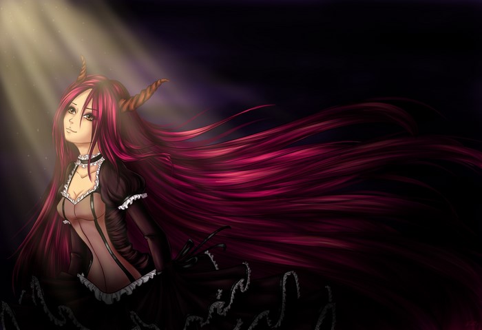 Gothic Fantasy Girl with Horns and Long Hair