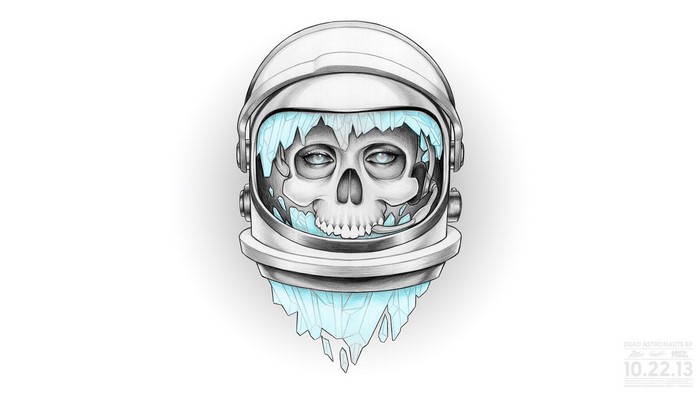 Astronaut helmet with skull and ice