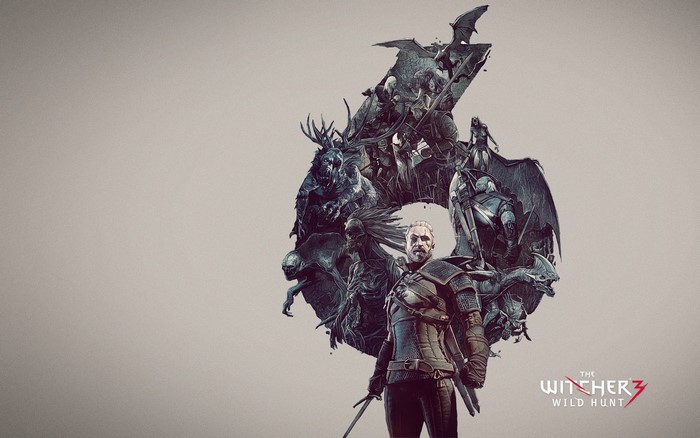 Geralt of Rivia from The Witcher 3: Wild Hunt with monsters