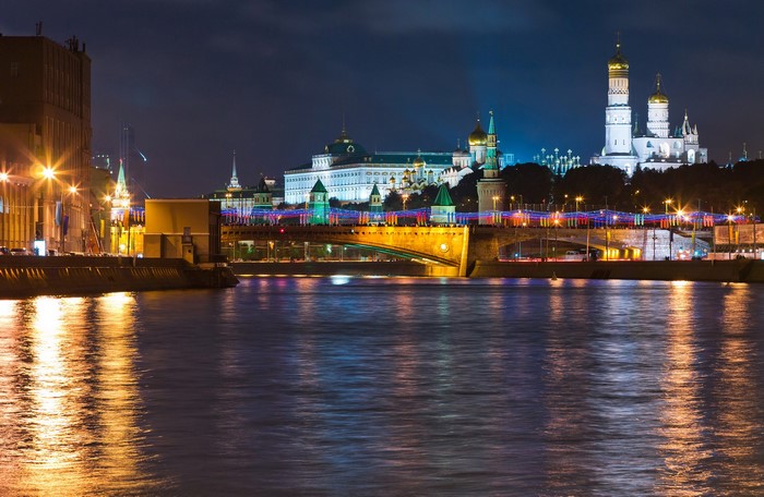 Moscow Kremlin and Moskva River at Night