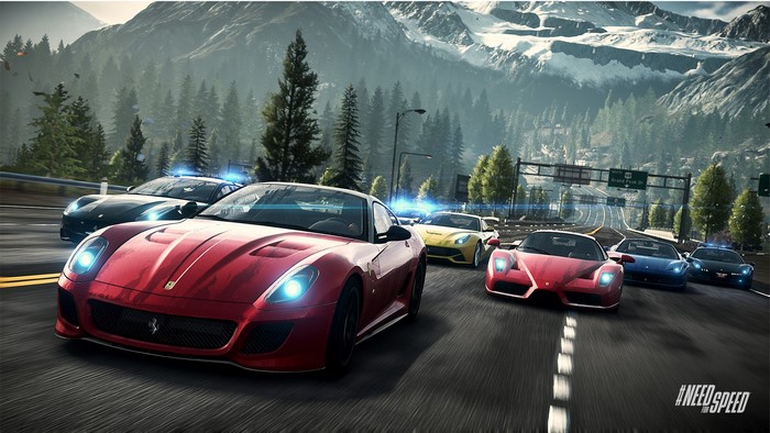 Need for Speed cars racing on a mountain road