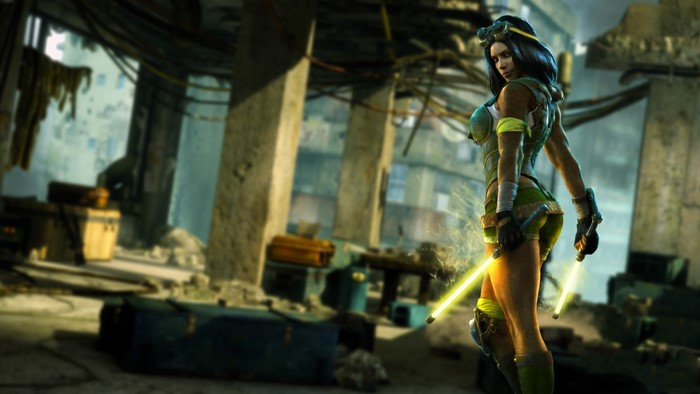 Orchid from Killer Instinct in a ruined city