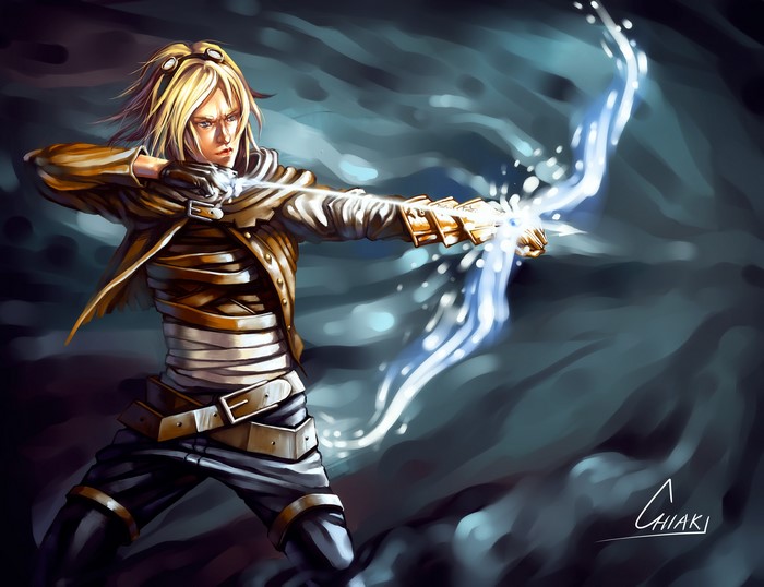 Ashe from League of Legends drawing a bow