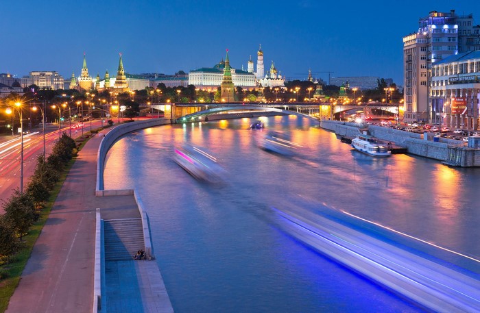 Moscow Kremlin and Moskva River at Night