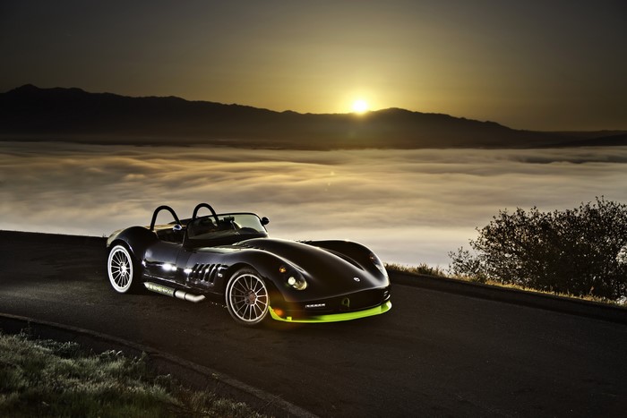 2013 Lucra LC470 R convertible sports car at sunrise