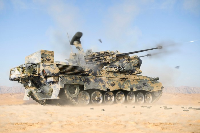 German Gepard anti-aircraft tank firing in desert