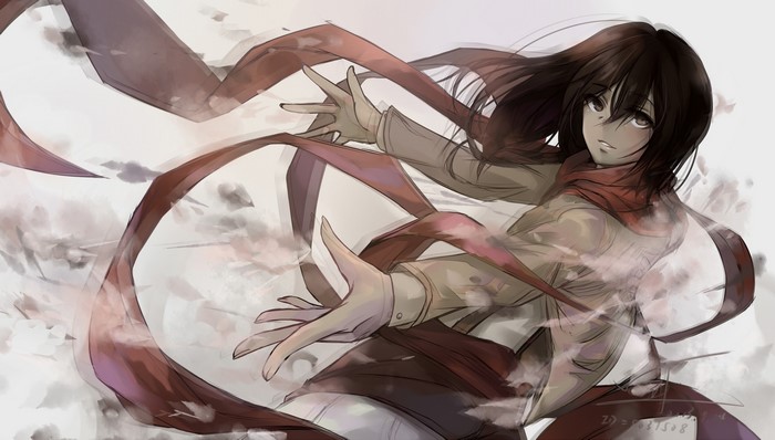 Mikasa Ackerman from Shingeki no Kyojin with a red ribbon