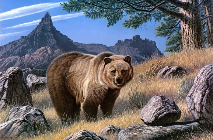 Grizzly Bear in a Mountain Landscape Painting