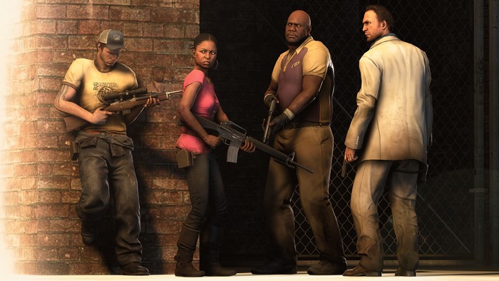 Left 4 Dead 2 survivors with rifles