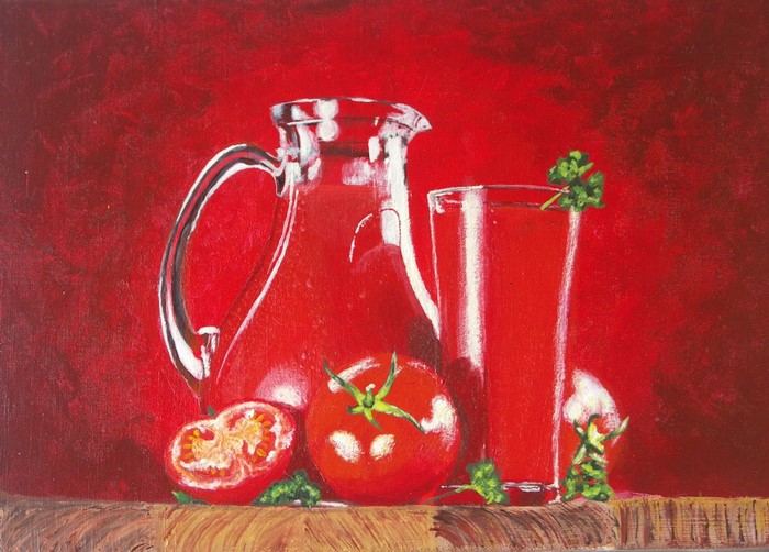 Still life with tomatoes and juice by M. Tarakanova