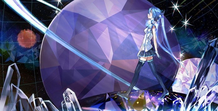 Hatsune Miku in a cosmic diamond landscape