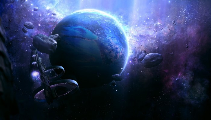 Planet and asteroids in a nebula