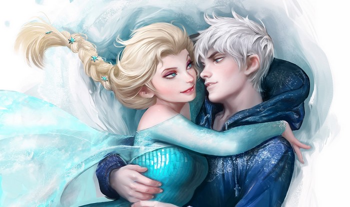 Elsa and Jack Frost hugging