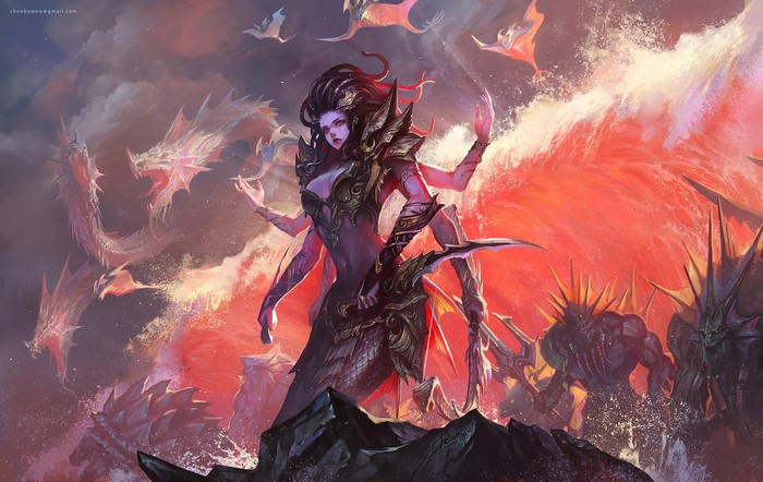 Lady Vashj from World of Warcraft with Dragons and Monsters