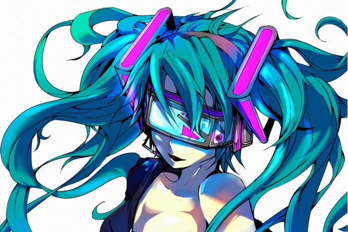 Hatsune Miku from Vocaloid wearing glasses