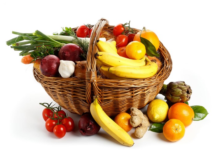 4K Wicker basket with fruits and vegetables