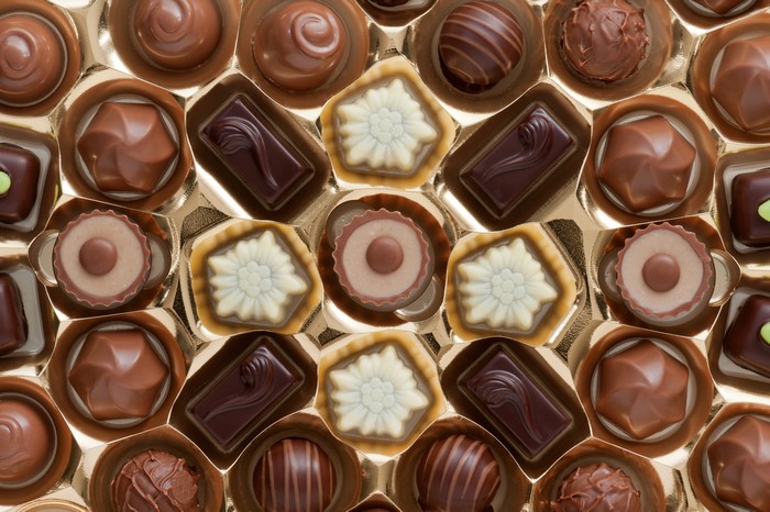 Assortment of chocolates in a box