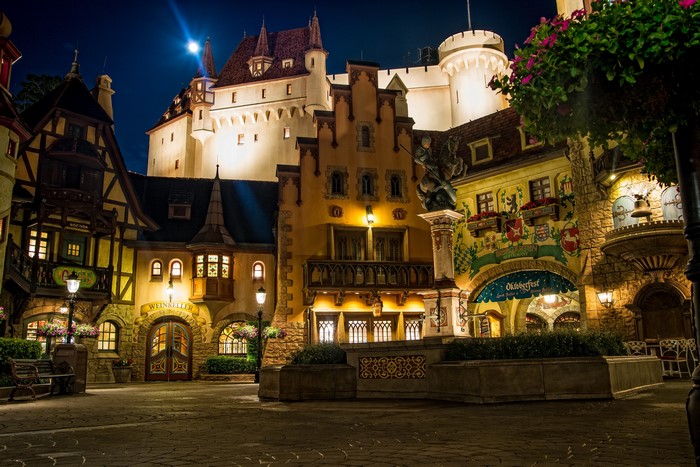 German Village at Night with Castle
