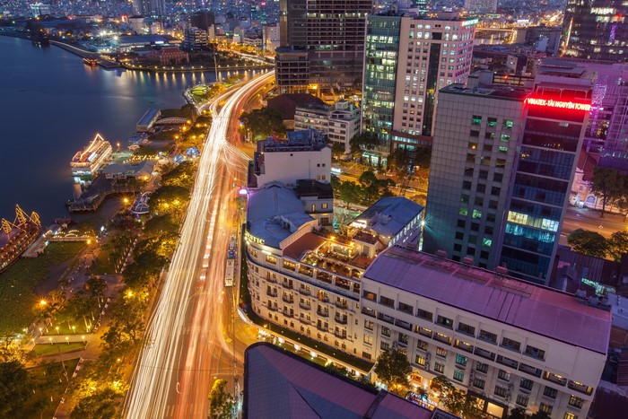 Ho Chi Minh City Megapolis at Night with Light Trails