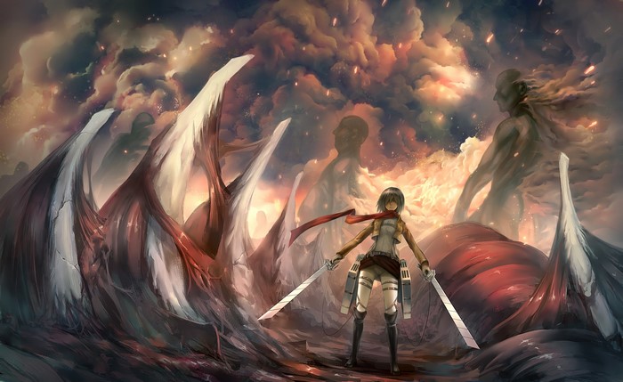 Mikasa Ackerman from Attack on Titan with swords