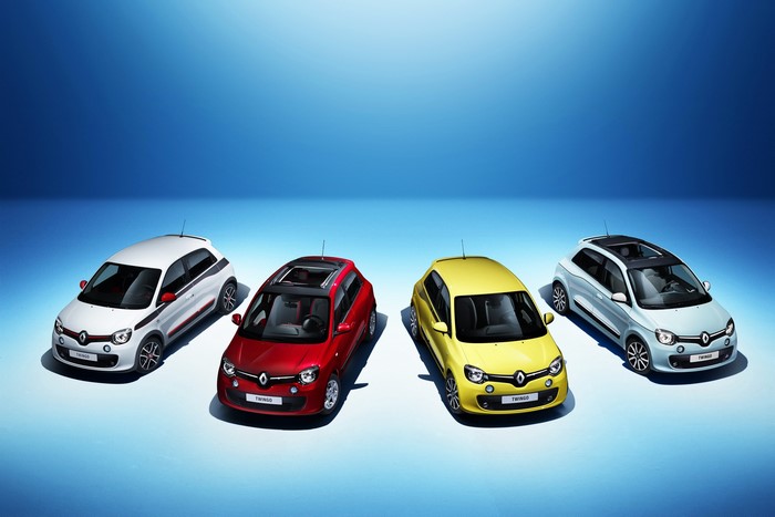 Four Renault Twingo cars in different colors