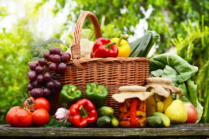 Fresh Vegetables and Fruits in Wicker Basket 4K