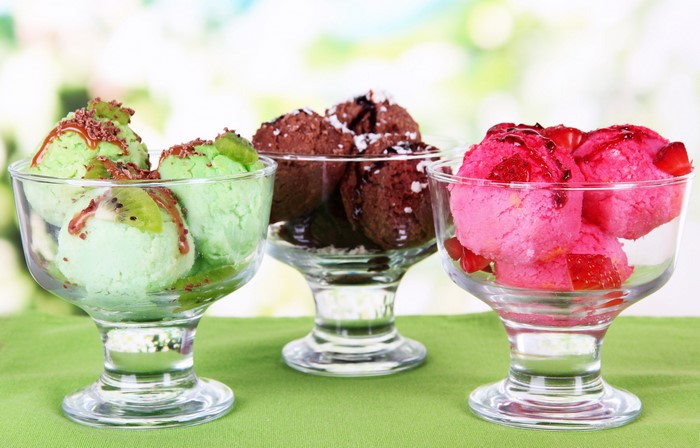 Three bowls of ice cream
