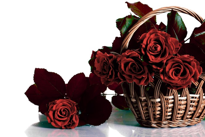 Red Roses in a Wicker Basket