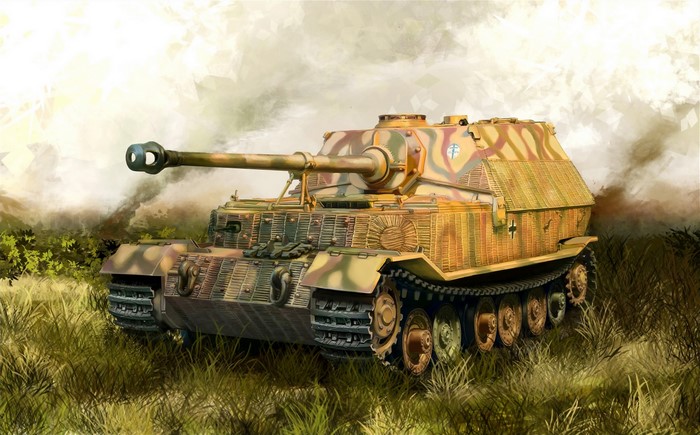 German Jagdtiger tank destroyer in camouflage