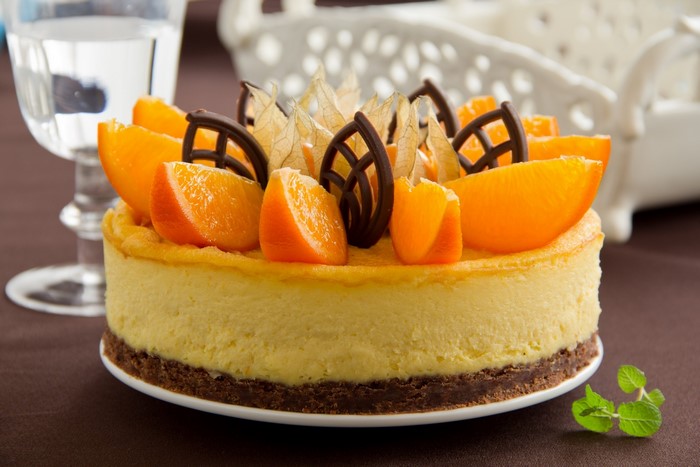 Orange cheesecake with chocolate and physalis