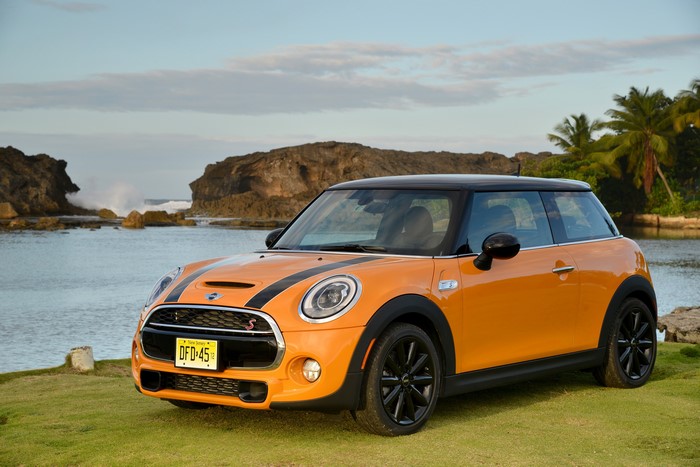 Orange 2014 Mini Cooper S F56 by the coast