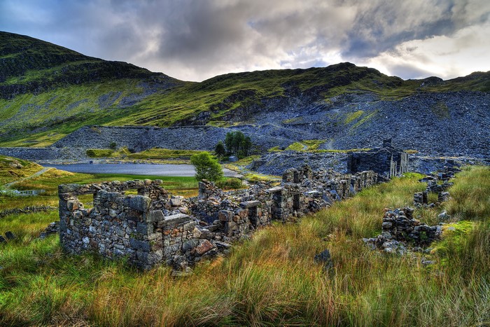 Ruins of a quarry in Snowdonia National Park, United Kingdom
