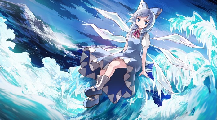 Cirno from Touhou Project sitting on ice