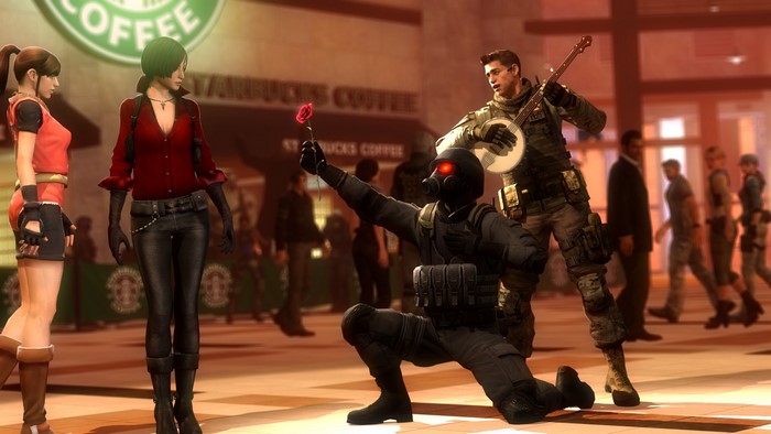 Ada Wong and Claire Redfield from Resident Evil with HUNK and Piers Nivans