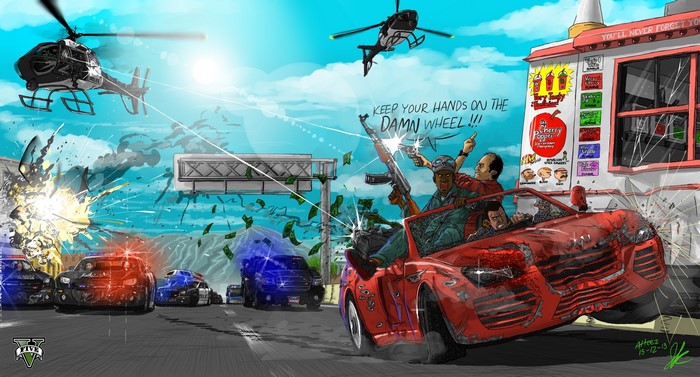 Grand Theft Auto V: Police Chase with Helicopters and Ice Cream Truck